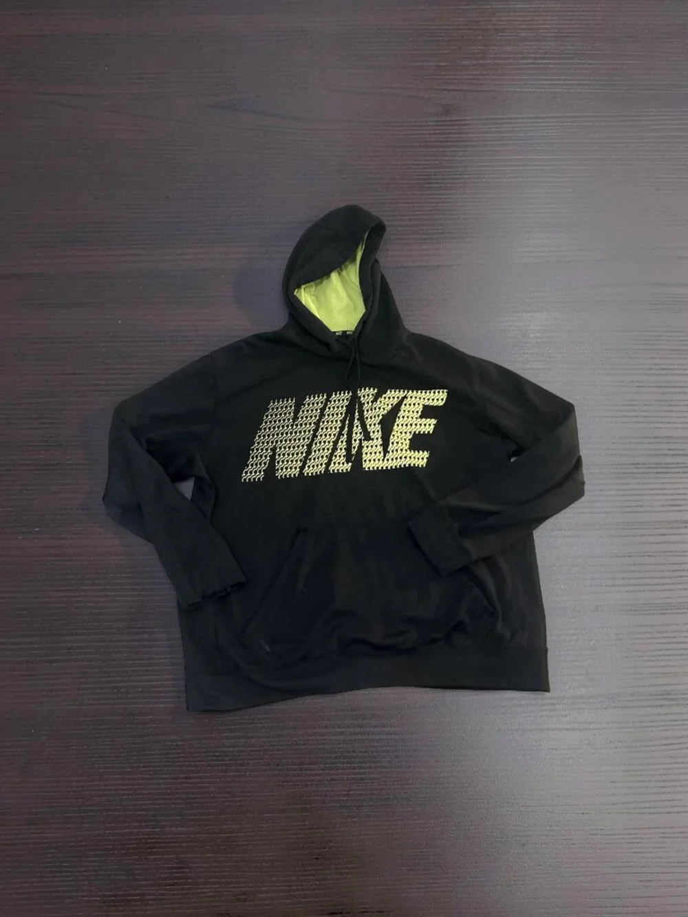 Nike Therma-FIT Hoodie Men's XL Black Neon Yellow Graphic Logo Pullover